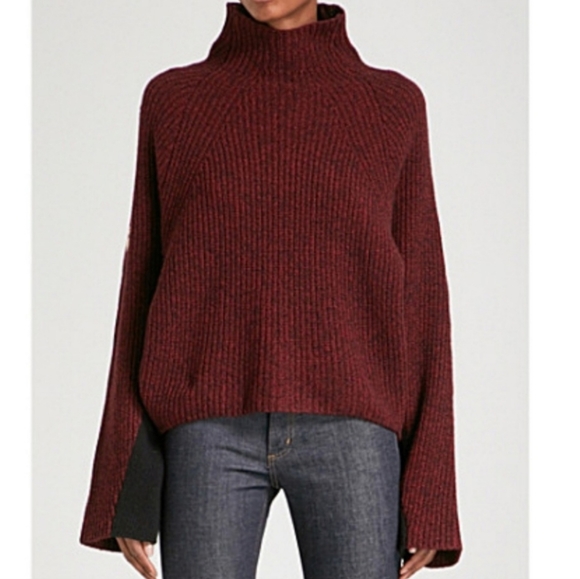 Zadig & Voltaire Sweaters - Zadig & Voltaire Lola High Neck Sweater in Bordeux Merino Wool Blend